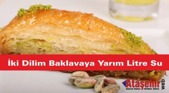 İki dilim baklavaya yarım litre su